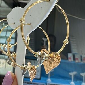 14KT Gold  Heart Hoop Earrings in 3 tones of gold.- NEW